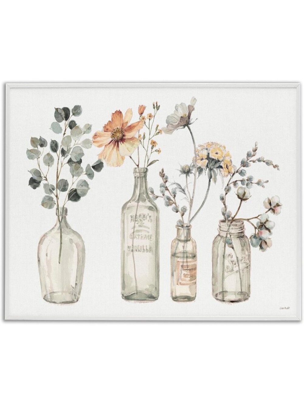 Vintage Floral Bouquet Art Print in Jar, 11x14 Framed Wall Decor, Home Decor